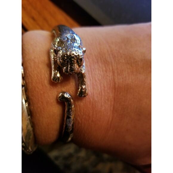 JAI Sterling Silver Leopard Hinged Cuff Bracelet J100326 - Picture 2 of 9
